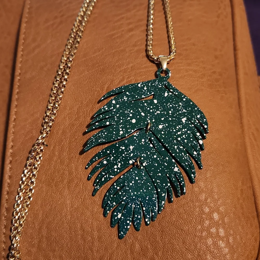 Alfani Gold-Tone Colored Palm Leaf Long Pendant Necklace
